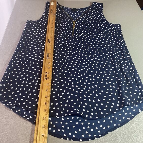 Tacera Sleeveless Blouse Womens Size M Blue White Polka Dot V Neck Zipper Accent - Picture 8 of 11